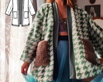 Modello di cucito per kimono, tessuto felpato o sherpa (download digitale)