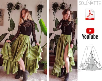 Ruffle Split Evening Skirt Sewing Pattern: Wide Gore, XS-5XL (PDF Pattern)
