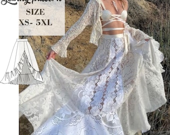 Ruffle Split Skirt Sewing Pattern: Asymmetric Drapes (XS-5XL) (PDF Pattern)