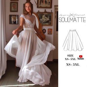 Floor lenght sun skirt pattern with video tutorial, XS-5XL circle skirt, pattern  for beginners, instant download, evening skirt pattern.