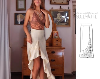 Flamenco Ruffle Skirt Sewing Pattern: Asymmetric Split Evening Gown (PDF Pattern)