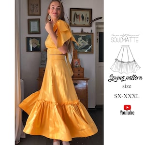 Wykrój PDF spódnicy wieczorowej Gore: Spódnica maxi z falbanką (XS-XXXXXL)