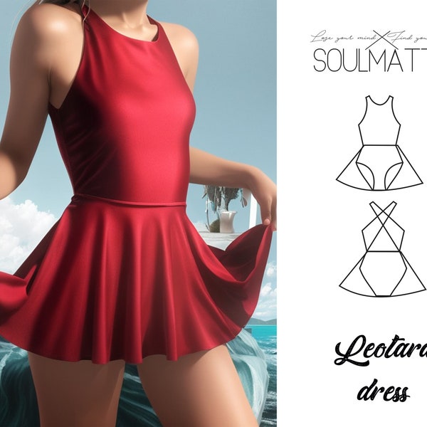 Balerina style leotard pattern, swimsuit pattern. PDF instant download, One piece swimwear, Basic swimsuit, Dancer bodysuit with open back.