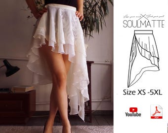 High Low Skirt Sewing Pattern PDF | Asymmetrical Dance Skirt | Wedding Ballroom Flamenco Skirt
