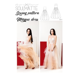 Sewing pattern for evening dress, Long tulle dress, gown, Leotard + long skirt. Sew your dress