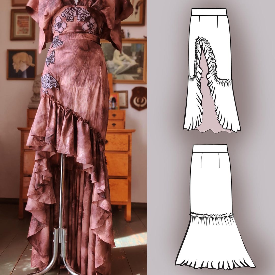 High Low Skirt Sewing Pattern PDF, Asymmetrical Ruffle Flamenco Skirt ...
