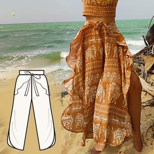 Beach Pants with split on sides & Blouse Sewing Pattern: Open Back Design (PDF Download)