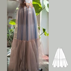 Patrón de costura para falda de noche de tul con volantes - Estilo bohemio de capa larga (patrón PDF)