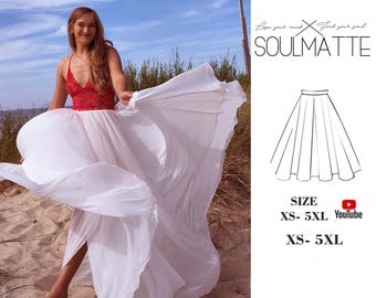 Maxi Skirt Sewing Pattern: High-Waist Full Sun Circle Gown (XS-5XL) (PDF Pattern)