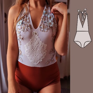 PDF bodysuit pattern with video tutorial, leotard pattern, naked back bodysuit pattern, Dancer pattern print XS - L, sizes 34 - 42.