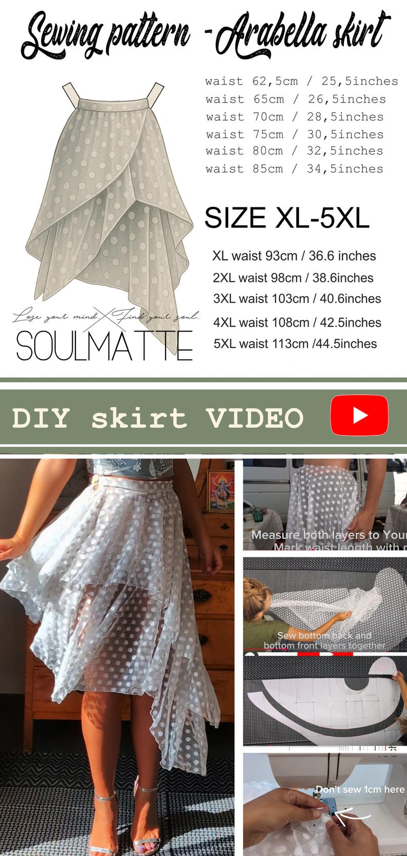 Asymmetrischer High Low Rock Schnittmuster | Tanz,Hochzeit (PDF) Bild 7