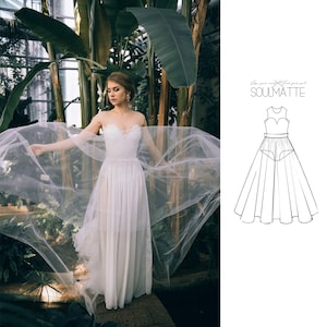 Sewing pattern for evening dress, Long tulle dress, evening gown, Leotard + long skirt. Sew your dress, Clasic elegant style dress pattern,