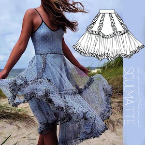 Ruffle Evening Skirt Sewing Pattern: High-Waisted  Petticoat Gown (XS-5XL) (PDF Pattern)