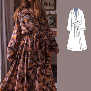 Long Kimono robe pattern. Digital sewing pattern. Easy robe pattern. Women kimono sewing pattern, DIY bathrobe. Beginner sewing pattern