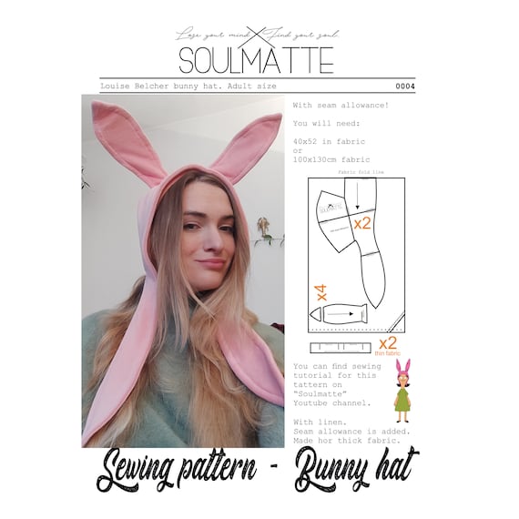 Luise Belcher pink bunny hat printable PDF pattern, adult size, cosplay