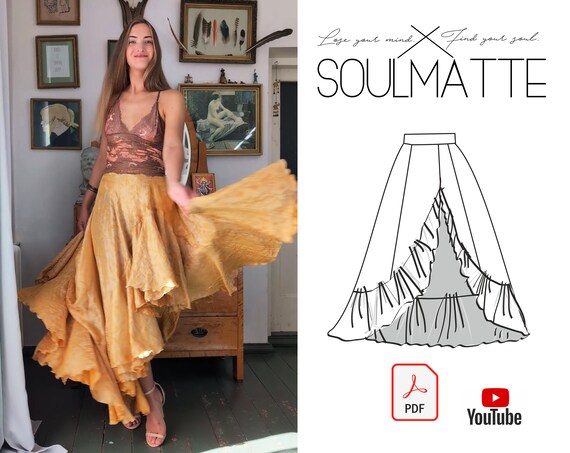 PDF Sewing Skirt Pattern Size XS 5XL Flamenco Dancer Skirt Pattern Ruffle Gored Skirt Long Latino Skirt With Split Ruffles and Drapes Etsy