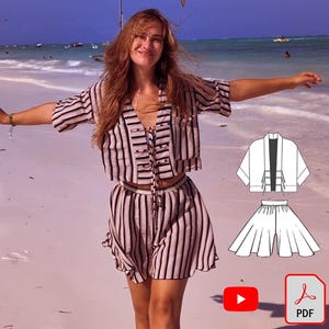 Modello di cucito per pantaloncini e top da donna: elastico in vita, tessuto naturale (PDF)