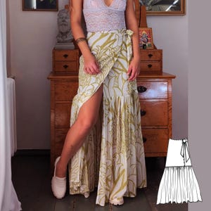 Easy Wrap Skirt PDF Pattern | DIY Adjustable Wrap Skirt | Beginner Sewing Pattern | High-Waisted, Midi & Long Wrap Skirt | Instant Download