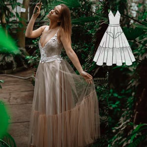 Woman dress patern, sewing tulle dress, evening dress, gown, bridesmaide, bride, ruffle skirt, Boho sewing pattern, Sewing video tutorial