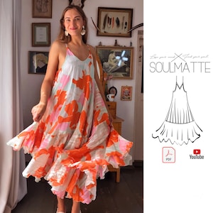 Eén maat zonnejurk naaipatroon, gedrapeerde avondjurk (pdf-patroon)