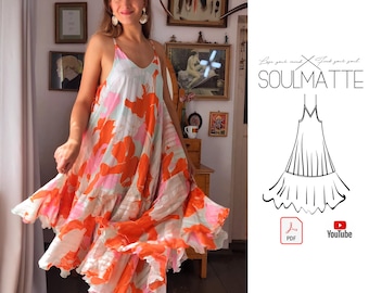 Long Maxi Sun dress sewing pattern,  Sun dress with drapes, beginners dress pattern, Evening dress pattern. PDF instant, dress with straps