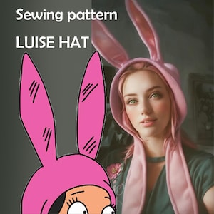 Luise Belcher rosa Hasenmütze druckbare PDF-Schnittmuster, Erwachsenengröße, Cosplay