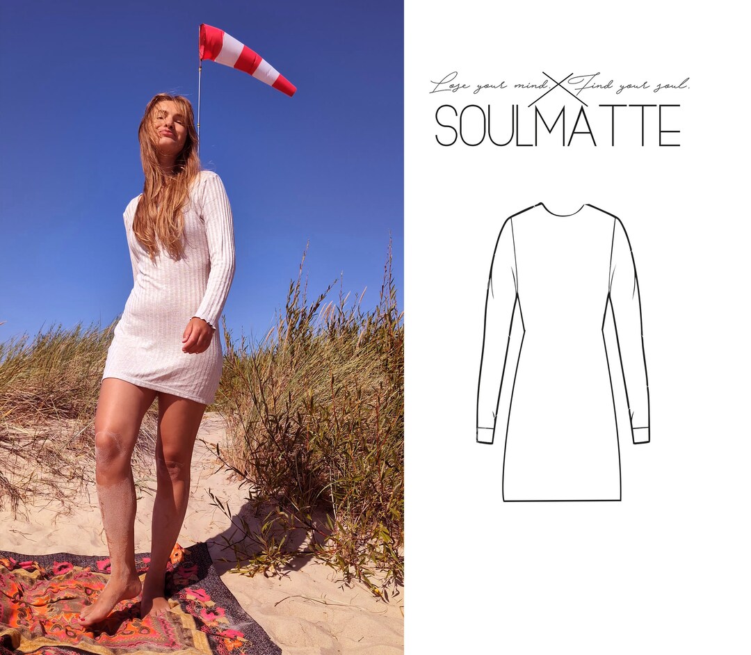 Basic Dress Long Sleves Pattern, Long Tshirt Pattern, DIY Simple Dress ...