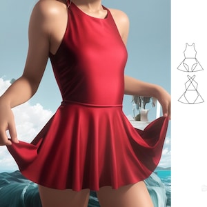 Balerina style leotard pattern, swimsuit pattern. PDF instant download, One piece swimwear, Basic swimsuit, Dancer bodysuit with open back.
