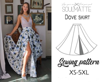 XS-5XL Langer Schlitz-Abendrock-Muster, hohe Taille Nähen (PDF-Muster)