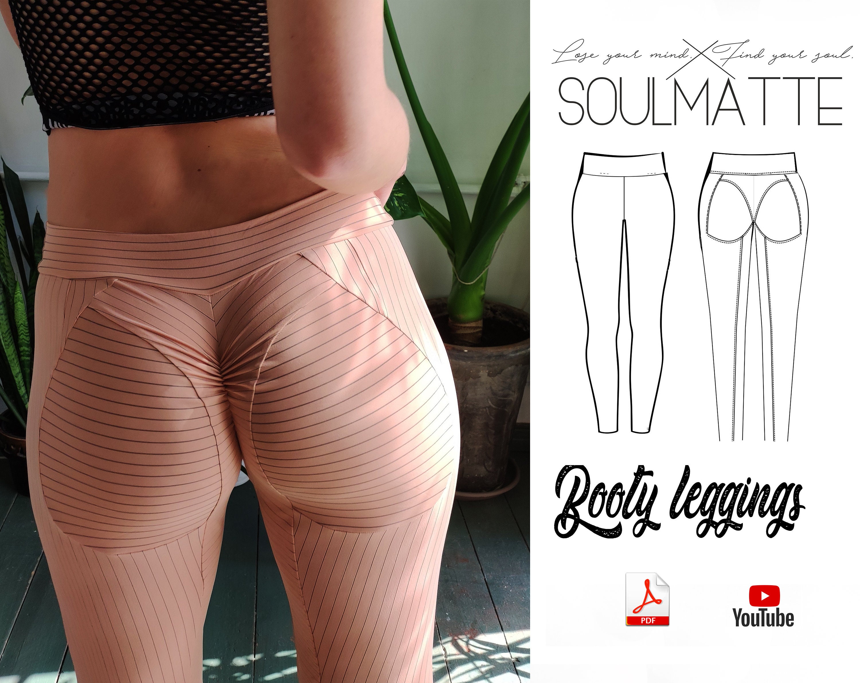 Leggings Pattern With Video Tutorial, Scrunch Butt Yoga Pants. High Waist  Sports Workout, Leggings DIY Pattern. Seamless Pants, Yoga Pants 