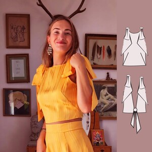 Elegant Low-Cut Back Top PDF Pattern: Sleeveless Tie Closure