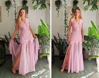 PDF dress pattern, 30s inspired dress, wide evening Art deco clothes pattern for beginners, belly dance pattern. Skirt split, video tutorial