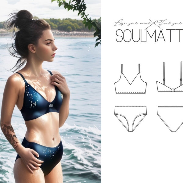 PDF Woman basic bikini pattern, DIY swimsuit pattern, two pieces swimsuit pattern  S,M,L/M,L, EU sizes 34. 36, 38, 40, 42, instant download