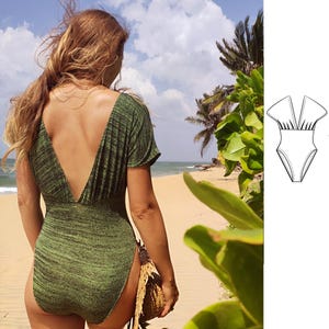 Lycra Bodysuit Sewing Pattern: Deep V Neck, Open Back (XS-L) (PDF Pattern)