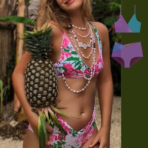 Sewing pattern for bikini, crossed front bralette sewing pattern, Two piece swimsuit