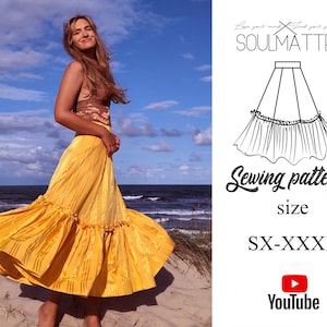 Spódnica wieczorowa Gore – wykrój w formacie PDF, spódnica maxi z falbanką (samouczek wideo)