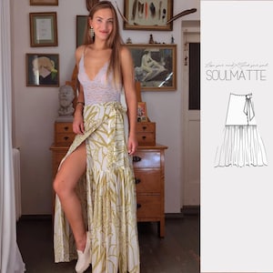Floor lenght gatheres dkirt sewing patter. Wide evening skirt pattern for beginners, instant download, Evening skirt pattern. Ruffle skirt