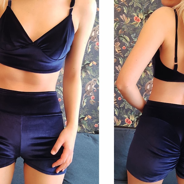 Scrunch Butt  shorts and simple short BRALETTE video tutorial and pdf pattern, yoga pants, booty up shorts, sportswear nightwear combo