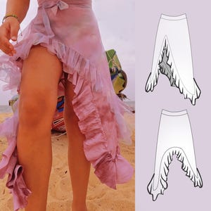 Patrón de costura para falda de baile asimétrica (tallas XS-L) / Falda de rendimiento con volantes altos y bajos