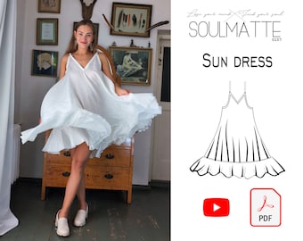 Easy dress sewing pattern, maxi ruffle dress V neckline,  Short dress pattern, Evening dress pattern. PDF instant, dress with straps