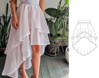 Tulle High Low Skirt Sewing Pattern, Evening Dance Costume (PDF Pattern)