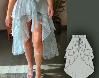 Asymmetrischer High-Low Wickelrock Schnittmuster PDF, Anfängerfreundlich (Instant Download)