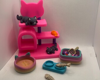 3D printed cat tree with accessories