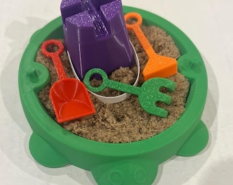 Mini Turtle Sandbox w/ Real Sand & Mini Tools - SMALL SIZE 4.5&quot;, 3D Printed Sandbox, Zen Garden, Sensory Toy, 90s Nostalgia, Green Sandbox
