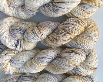 Hand dyed yarn luxury speckled sock weight Superwash Merino Wool/Silk "Barn Owl" High Twist, 100g