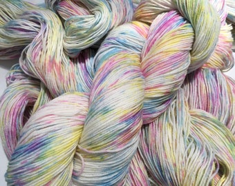 Hand Dyed Yarn 100g Superwash Merino Wool, Nylon, sock weight "Bubbles", rainbow