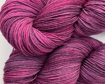 Hand Dyed Yarn 100g Superwash Merino Wool, Nylon sock weight "Wild Cherry" dark pink, red