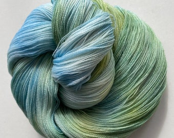 Cobweb Lace weight Hand Dyed yarn, Pure Superwash Merino Wool, "Lagoon"  100g