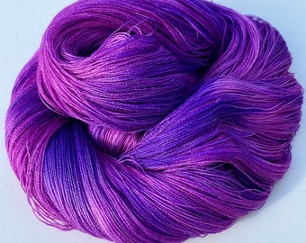 Cobweb Lace Weight Hand Dyed Yarn 100g Superwash Merino Wool, Silk "Dianthus" pink purple