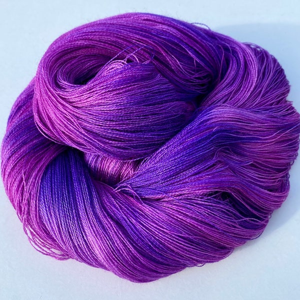 Cobweb Lace Weight Hand Dyed Yarn 100g Superwash Merino Wool, Silk "Dianthus" pink purple